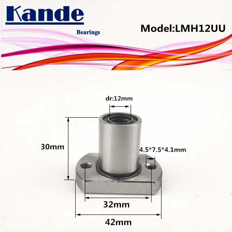 Kande Bearings LMH12UU LMH12  2pcs/lot LMH12 UU Oval Flange Linear Ball Bearing dr:12mm
