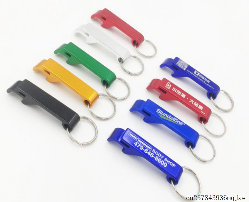 200pcs Portable Bottle Opener 4 in 1 Opener with Keyring Keychain Metal Beer Bar Tools Customize Logo Gift