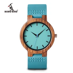 BOBO BIRD Couple Watch Wood Watch Turquoise Blue Ladies Timepiece Wristwatch Birthday Gift in Box Anlaogue Display Relogio J-C28