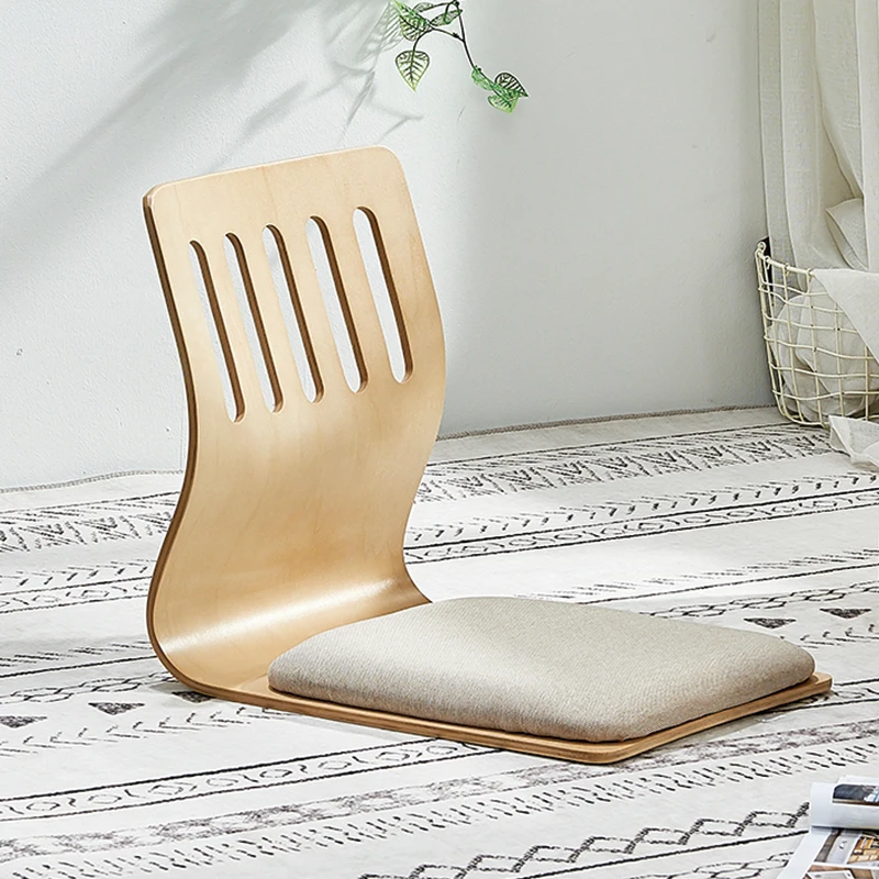 4pcs/lot Floor Seating Living Room Furniture Natural Finis Beige Cushion Japanese Style Tatami Zaisu Legless Floor Chair Wooden