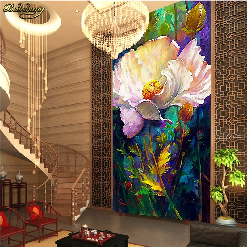 

beibehang Custom Photo Wallpaper Mural Wall Sticker Poppy Flower Hand Painted Flower European Style Living Room