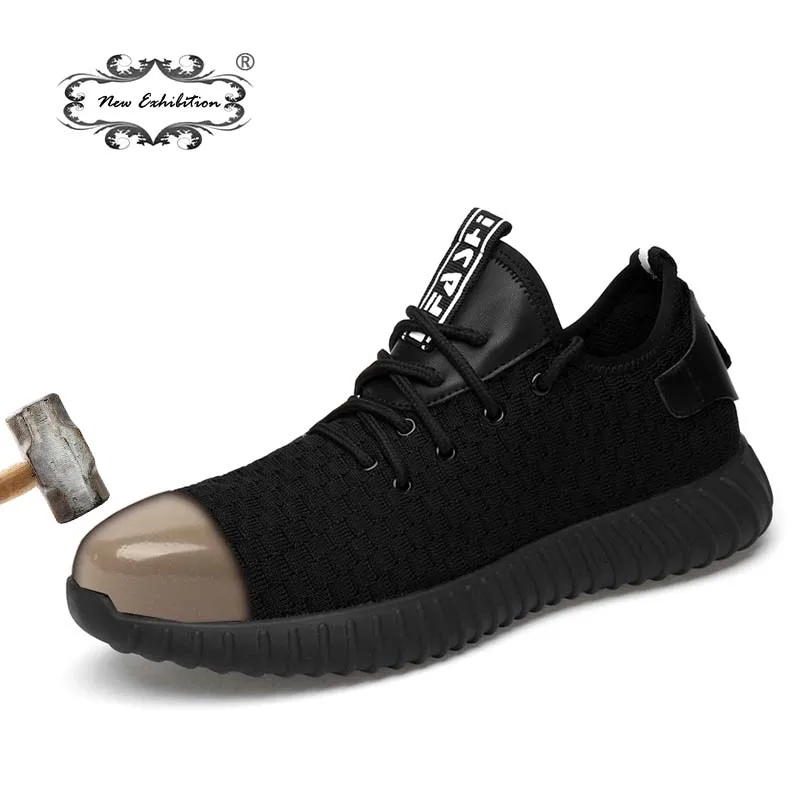 

New exhibition men Fashion Safety Shoes Breathable flying woven Anti-smashing steel toe caps Anti-piercing fiber mens work Shoes