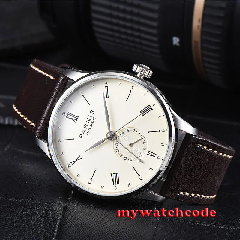 gift 42mm Parnis beige dial 24 Hours Handset ST1690 Automatic Movement Men Watch