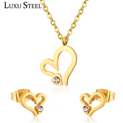 LUXUSTEEL pendientes Women Jewelry Sets Stainless Steel Heart Pendant Necklace Earrings Brinco Wedding Jewelry Accessories Party