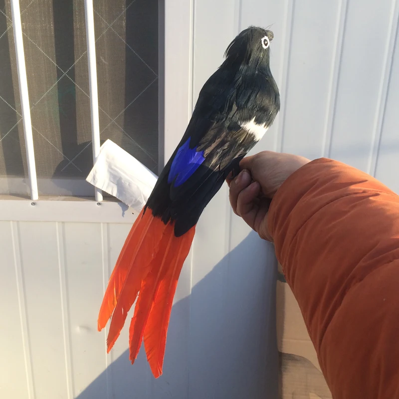 

new simulaiton black magpie toy polyethylene & furs lovely orange tail magpie model about 30cm 2517