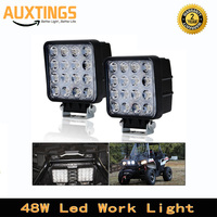 2PCS 48W 4inch Square LED Work Light Spot Flood Driving Lamp for Car Truck Trailer SUV Offroads Boat 12V 24V 4WD
