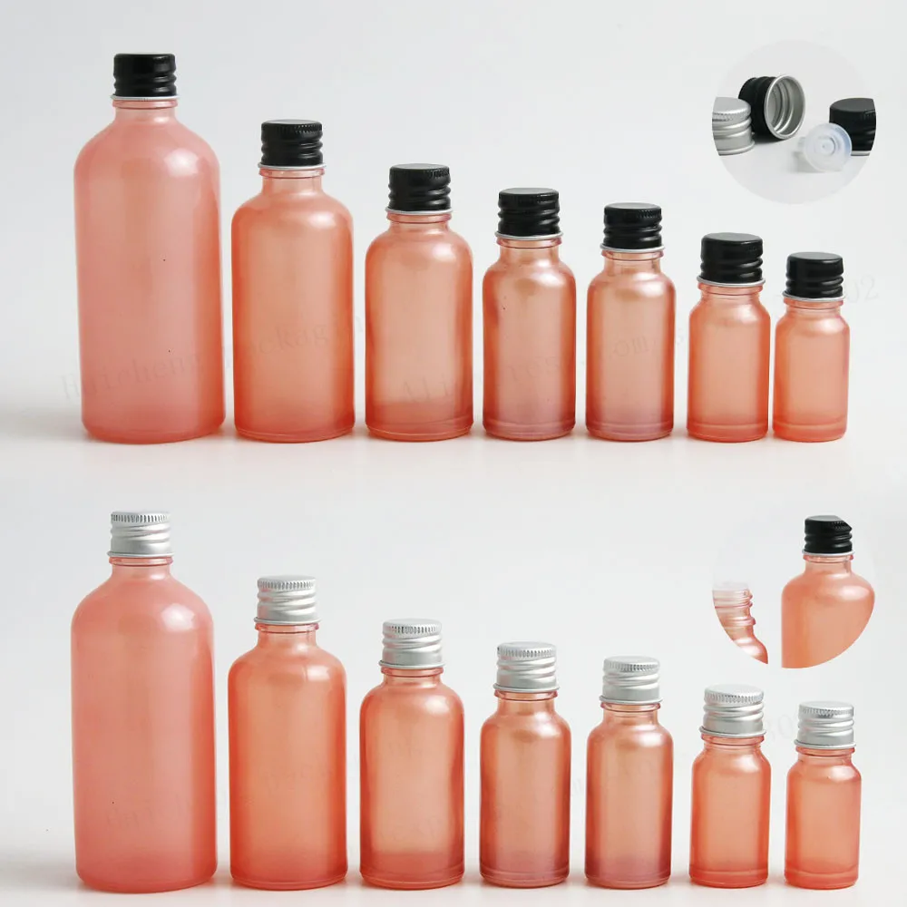 20ml Paint Pink Glass Essential Oil Bottles With Black Silver Aluminum Lids 12pcs 20cc Shampoo Glass  Containers