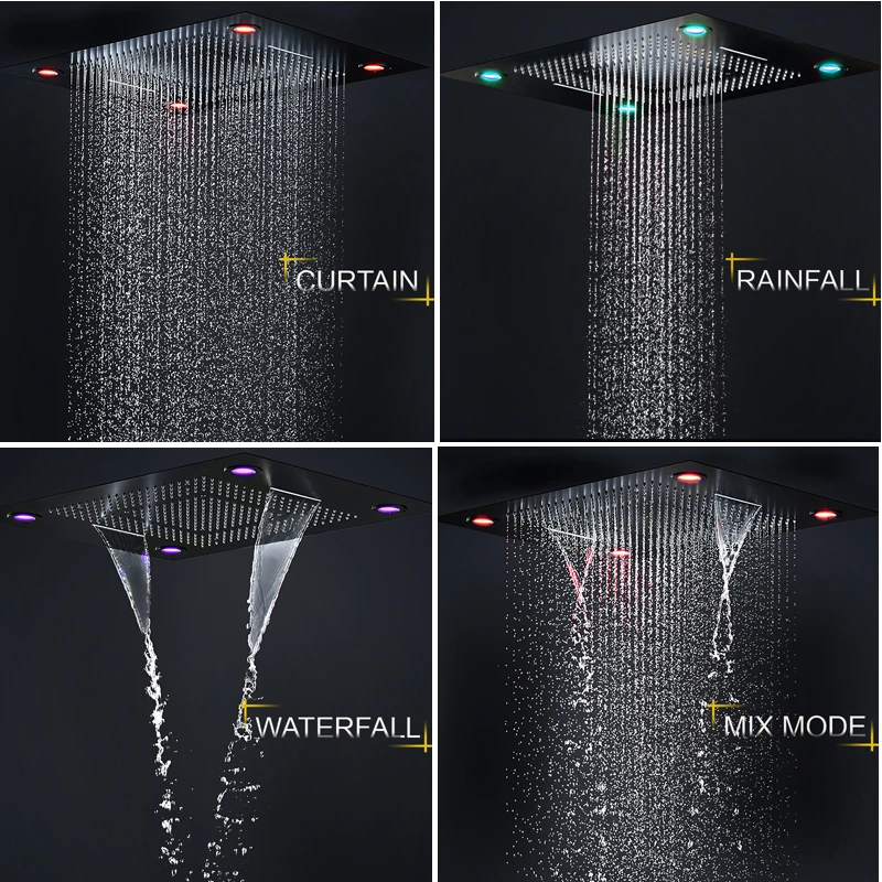 Imagem -02 - Ceilinig-modern Conjunto Chuveiro Termostático Led Chuveiro Duplo Rainfall Massagem Cachoeira Showerhead Misty Funções 600x800 mm