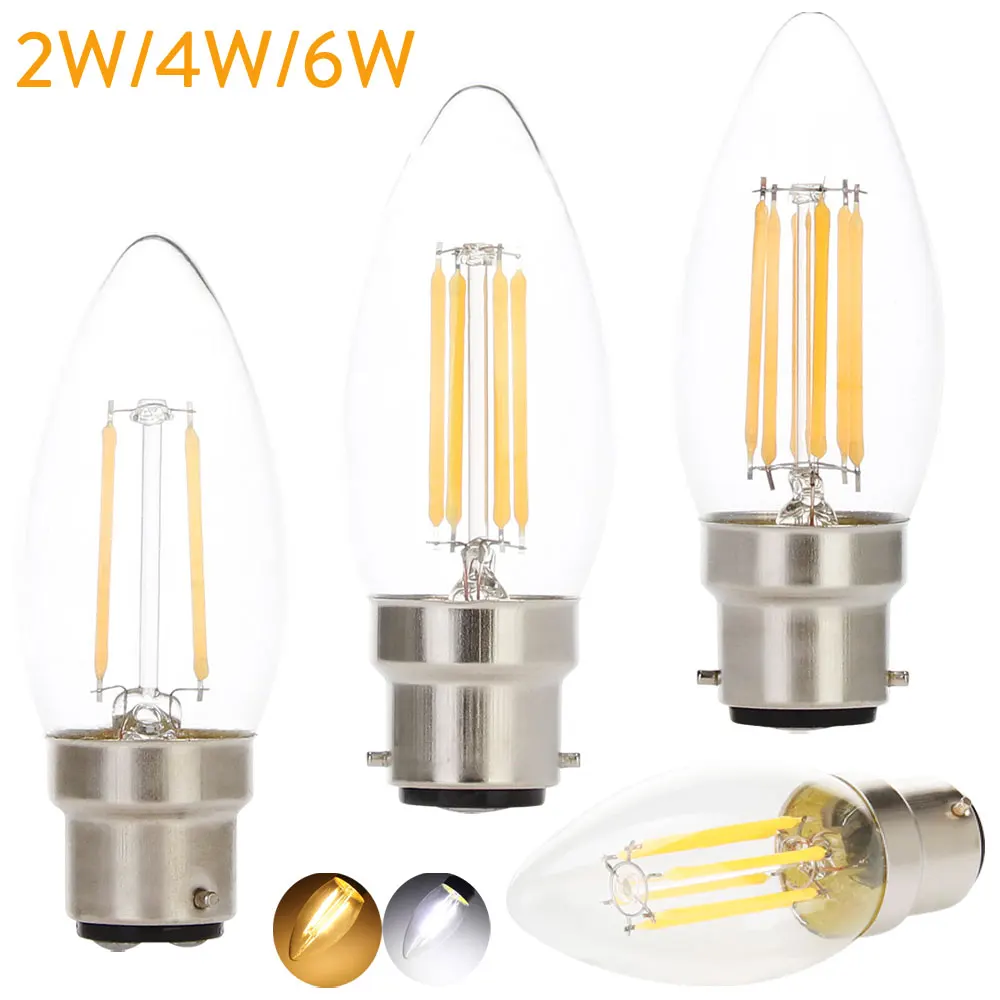 

LED Filament Bulb Light B22 Bayonet Base 2W 4W Candle Bulb 220V C35 LED Shaped Lamp for Crystal Chandelier Lighting Warm Cool