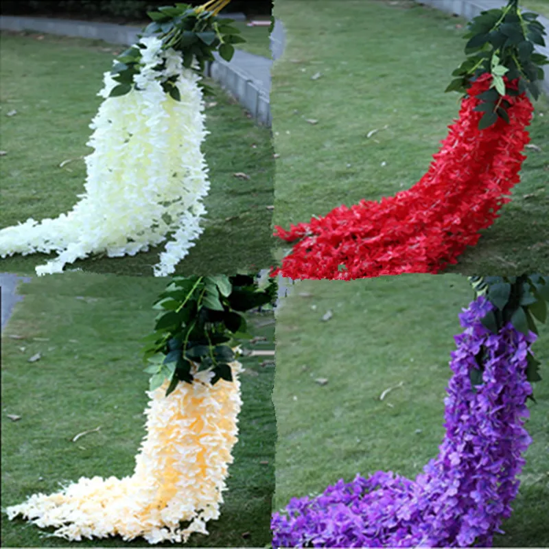 

High-end Encryption Hydrangea Flower Vine Three Forks Wisteria Rattan Decorative Flowers Wall Hanging Craft Ornament Home Decor