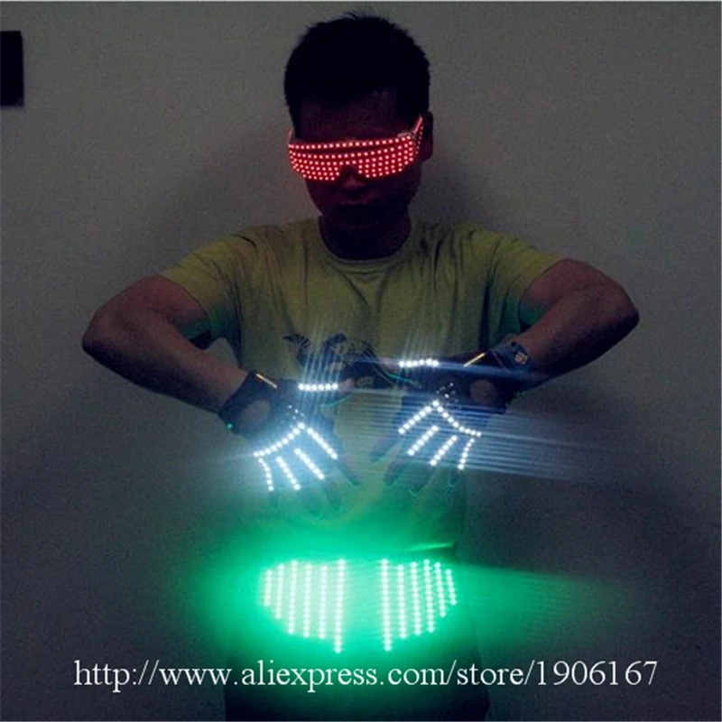 Led Luminous Red Glasses White Gloves And Green Girdle DJ Singer Dancer Ballroom Performance Stage Wear