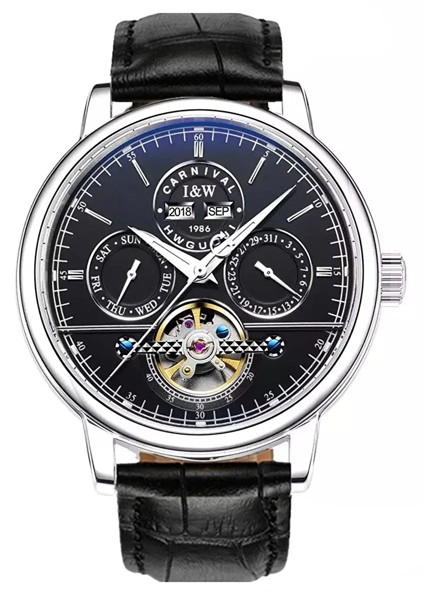 CARNAVAL Luxe eeuwigdurende kalenderhorloges voor heren Hoge kwaliteit Tourbillon automatisch horloge 2025, saffier waterdicht Reloj Hombre