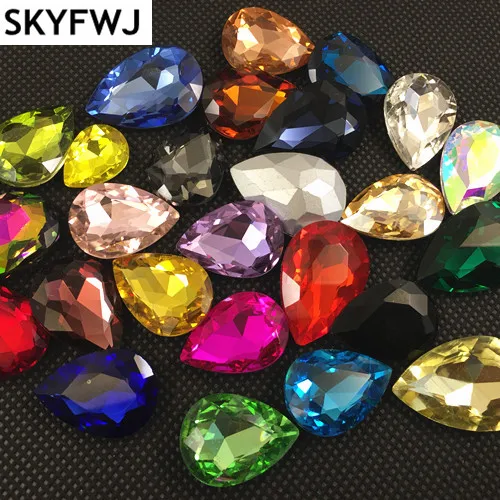 

All Colors Glass Crystal POINTED BACK Teardrop Rhinestones 4x6,7x10,10x14,13x18,18x25,20x30mm Dress Drop stone