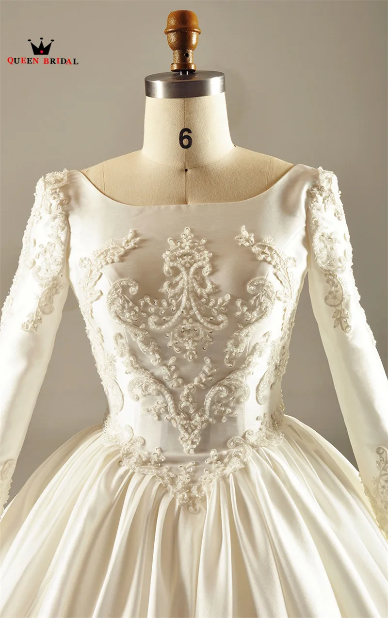 제국 긴 소매 새틴 레이스 구슬 럭셔리 빈티지 웨딩 드레스 새로운 2023 실제 사진 웨딩 드레스 맞춤 제작 XH24