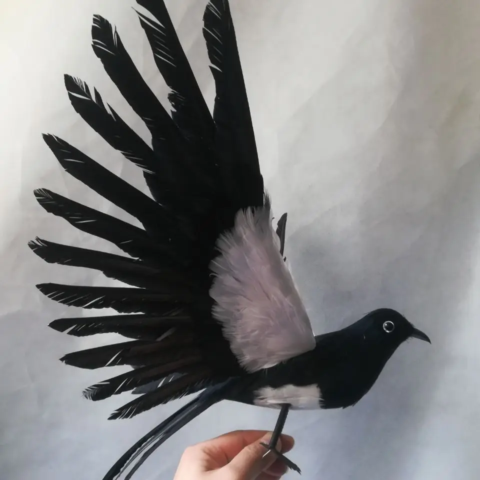 real life toy bird 32x55cm feathers magpie bird model,foam&feathers spreading wings bird,home garden decoration toy gift w0477