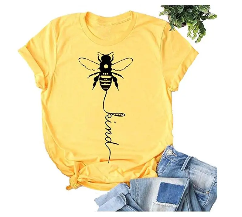 Bee Kind Harajuku Grunge T-Shirt Stylish Short Sleeve Be Kind Slogan Aesthetic Tee Summer Bees Graphic Trendy Stylish Outfits