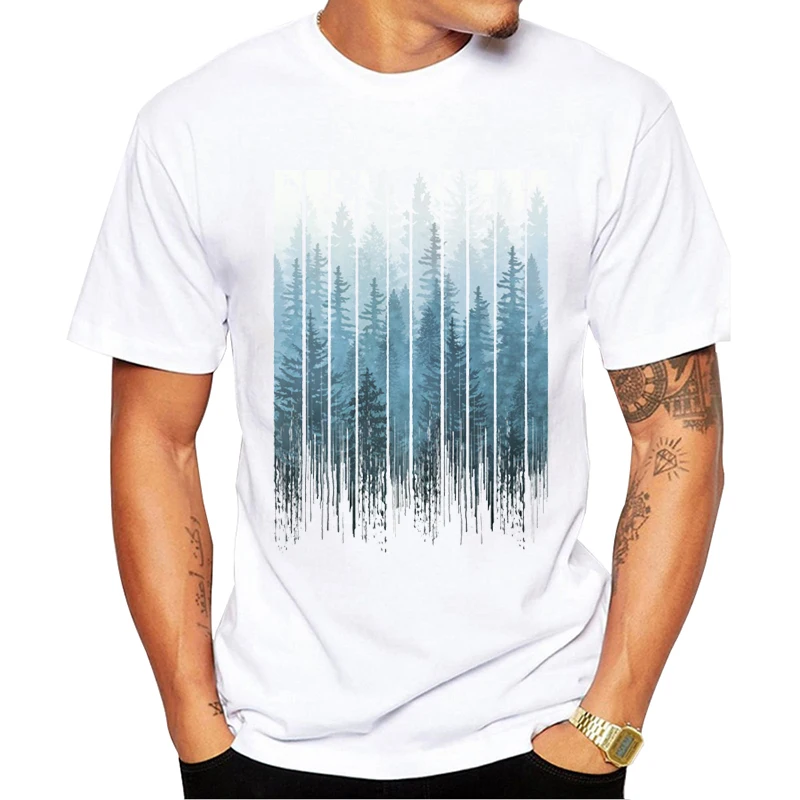 TEEHUB New Arrival 2019 Fashion Grunge Dripping Turquoise Misty Forest Print Men T-Shirt Short Sleeve O-Neck Tops Hipster Tee