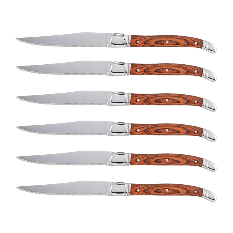 Laguiole style Wood Steak Knives Stainless Steel Cutlery Steak Knives Dinner Knife Red Wood Handle Dinner Knife Tableware set