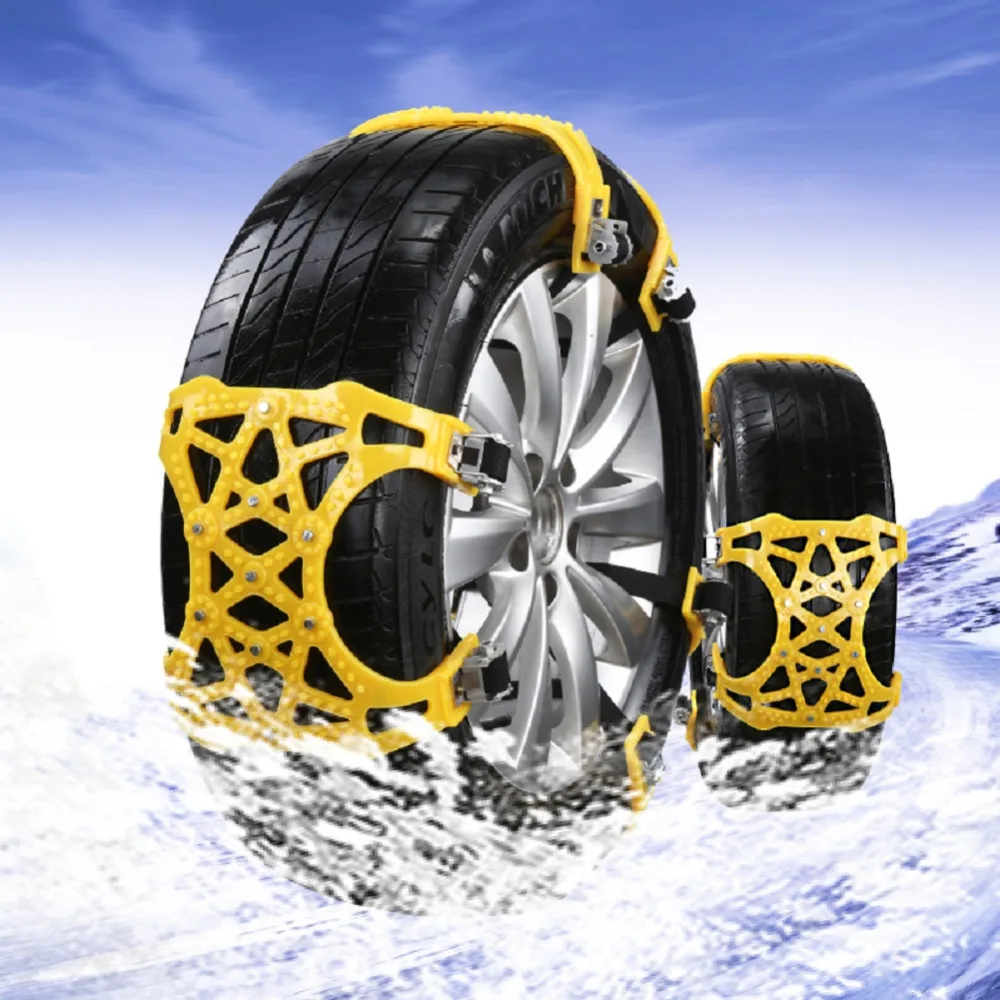 

6 Pcs Winter Chains Yellow Car Snow Chain Tire Wheel Traction Chains Anti-skid Outdoor Road Safety Protector 155-285mm