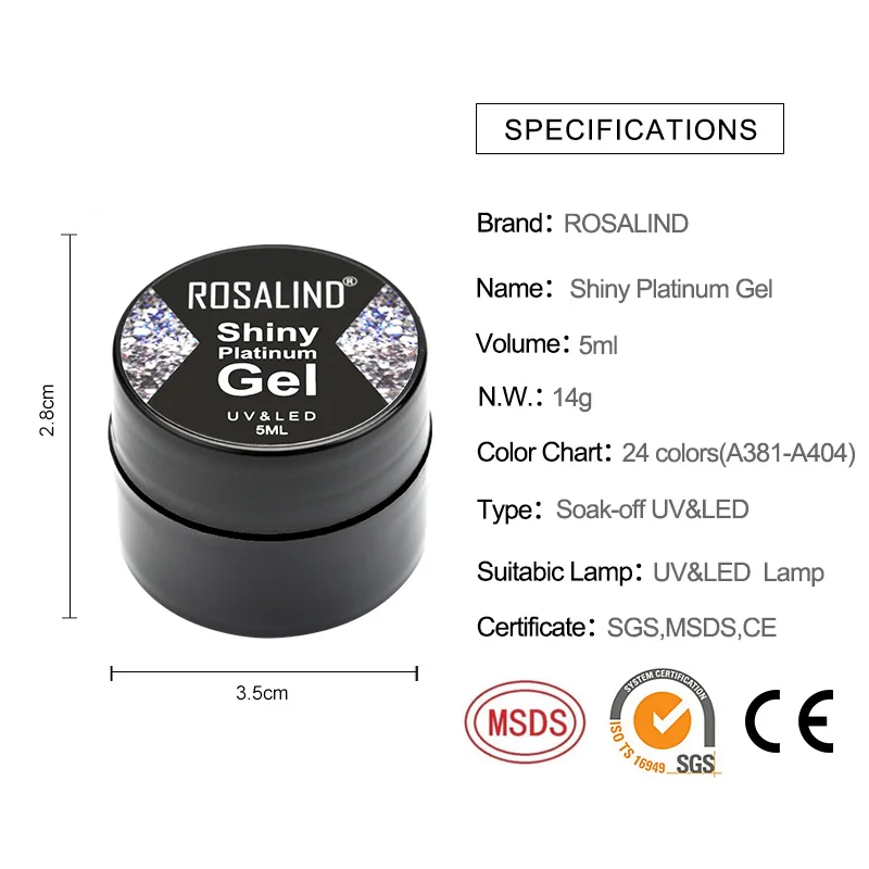 ROSALIND 5ml Gel per unghie Shiny Platinum Gel Nails Art per Gel per Manicure vernici ibride semipermanenti Glitter Gel Painting Design