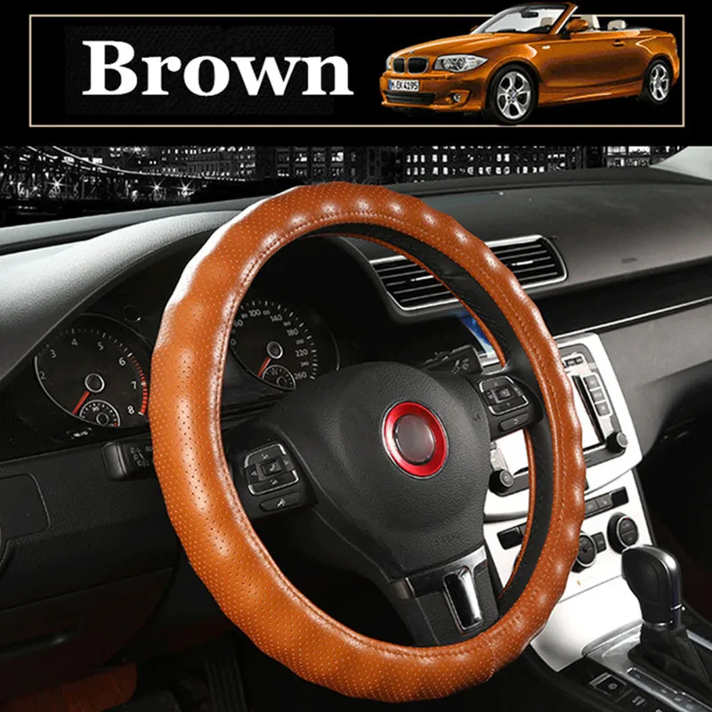 2022 New Genuine Leather Steering Wheel Cover Black Brown Beige Coffee Grey Auto Steering Wheel Covers Car Styling