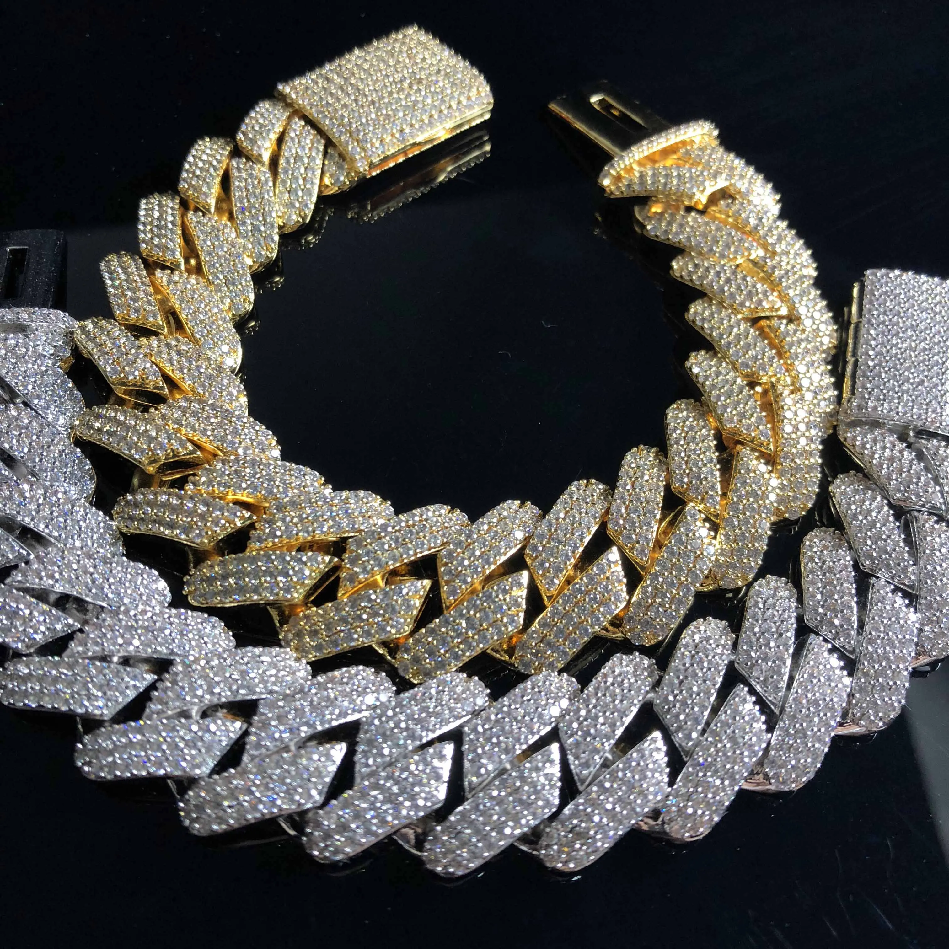 3 rows Hiphop iced out prong cuban link chain