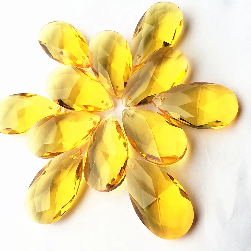 100pcs/lot 38mm Gold Crystal Faceted Pears Pendants (Free Rings) Chandelier Parts/ Wedding Party Hanging Prisms Home Decoration