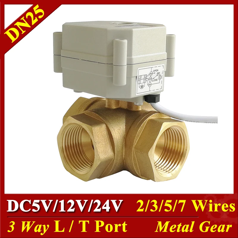 

T Port L Port 3 Way Horizontal 1'' Motorized Ball Valve DC12V 5V 24V 2/3/5/7 Wires DN25 Electric Ball Valve With Manual Override