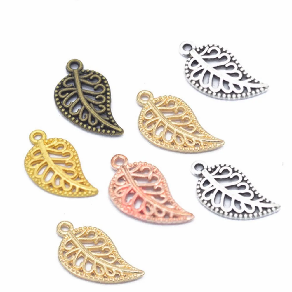 REGELIN 9X17mm 50pcs/lot gold color/rose gold/kc gold Color Tree Leaf Charms Small Metal Leaf DIY Jewelry Findings Accessories