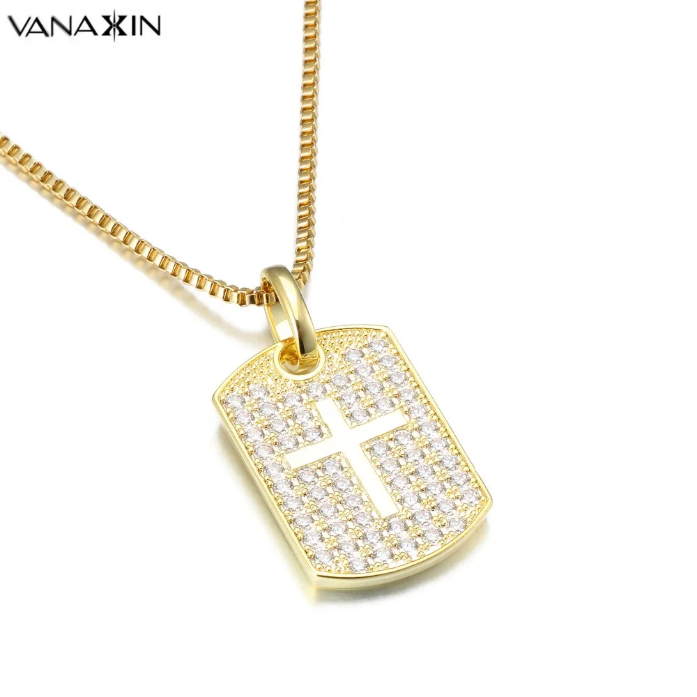 

VANAXIN Statement Punk Necklaces For Men Cross Jesus Pendants CZ Paved Shiny Gift Jewelry Gold/Silver Color Religious Jewellery