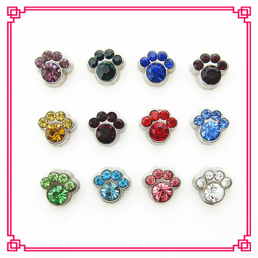 Wholesale 120pcs Mix 12 color Birthstone Dog Paw Floating Charms Living Glass Memory Floating Lockets Pendant DIY Jewelry Charm