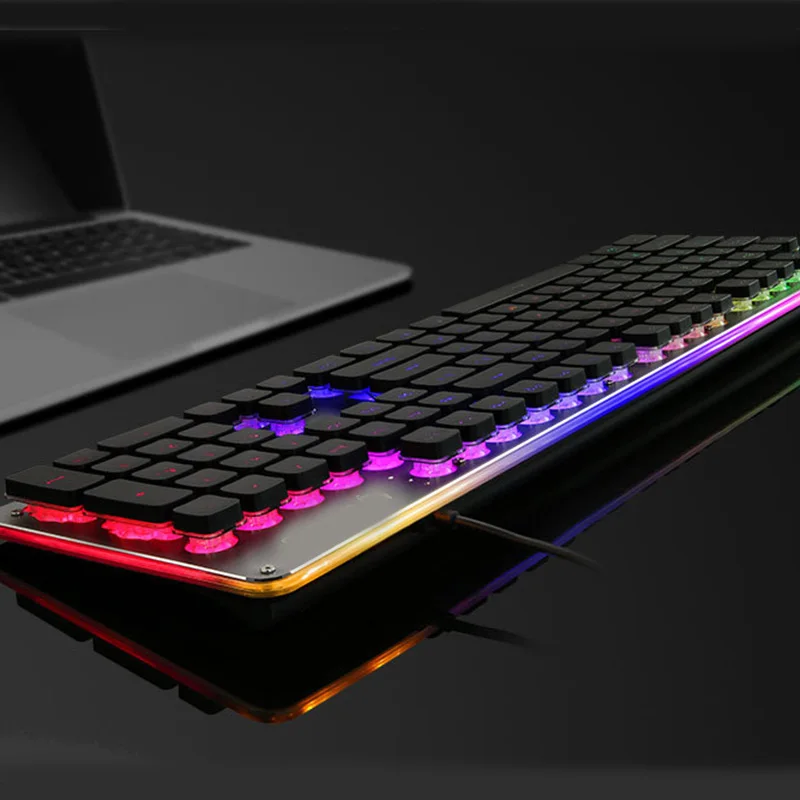 Membrane Gaming Keyboard, Colorful LED Backlit Quiet Keyboard for Study,All-Metal Panel USB Wired 25 Keys Anti-ghosting Computer