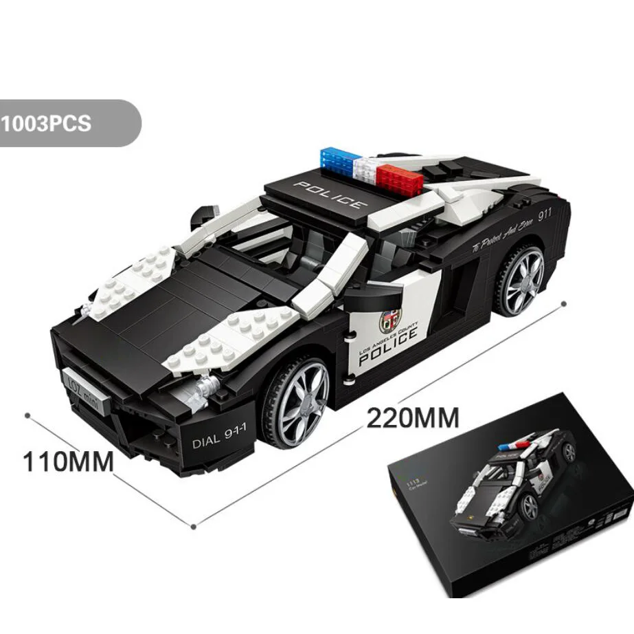 

Idea 1:18 Scale Lambor Aventador Police Super Sport Car Mini Block USA Losangeles Vehicle Model Building Bricks Toys For BOYS