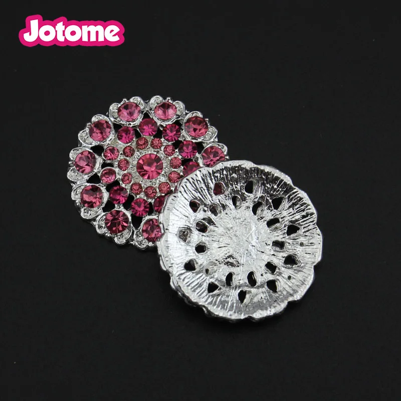 26mm Wedding Invitation Card Decoration Round Pink Crystal Rhinestone Flatblack Buttons