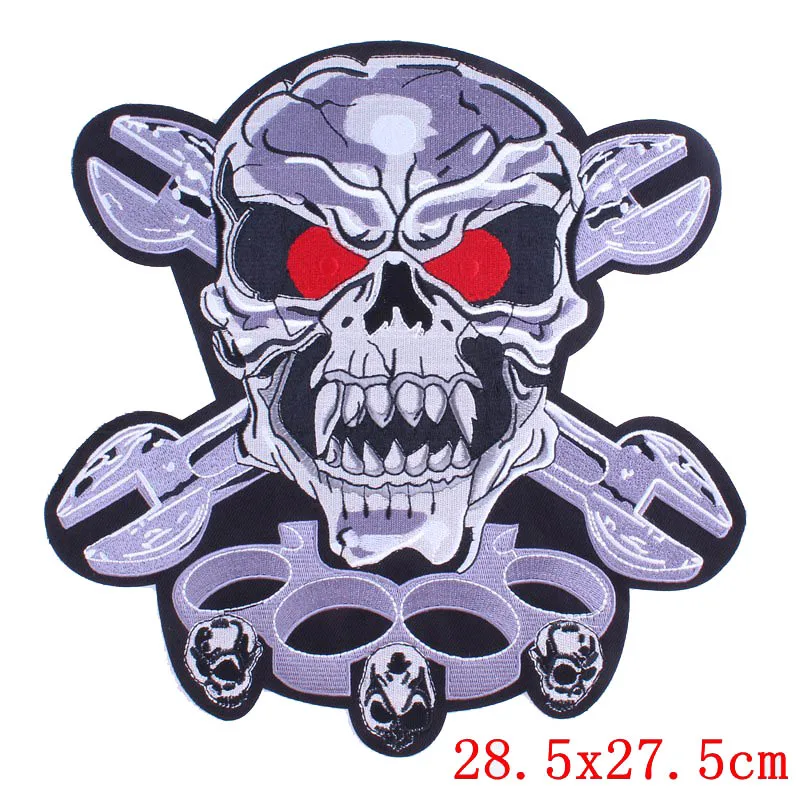 Prajna Skull Black Applique Clothes Large Embroidery Patch For Clothes Embroidered Punk Rock Patch Iron Biker patch Stalk D