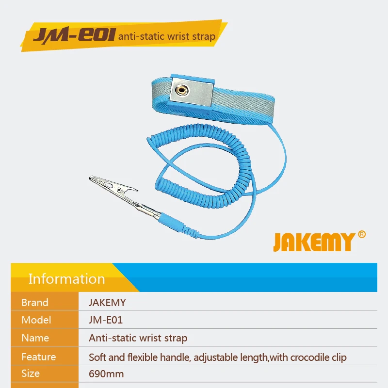 Jakemy ajustável anti-estática pulseira de pulso esd cabo de descarga reutilizável faixa de pulso com fio de aterramento