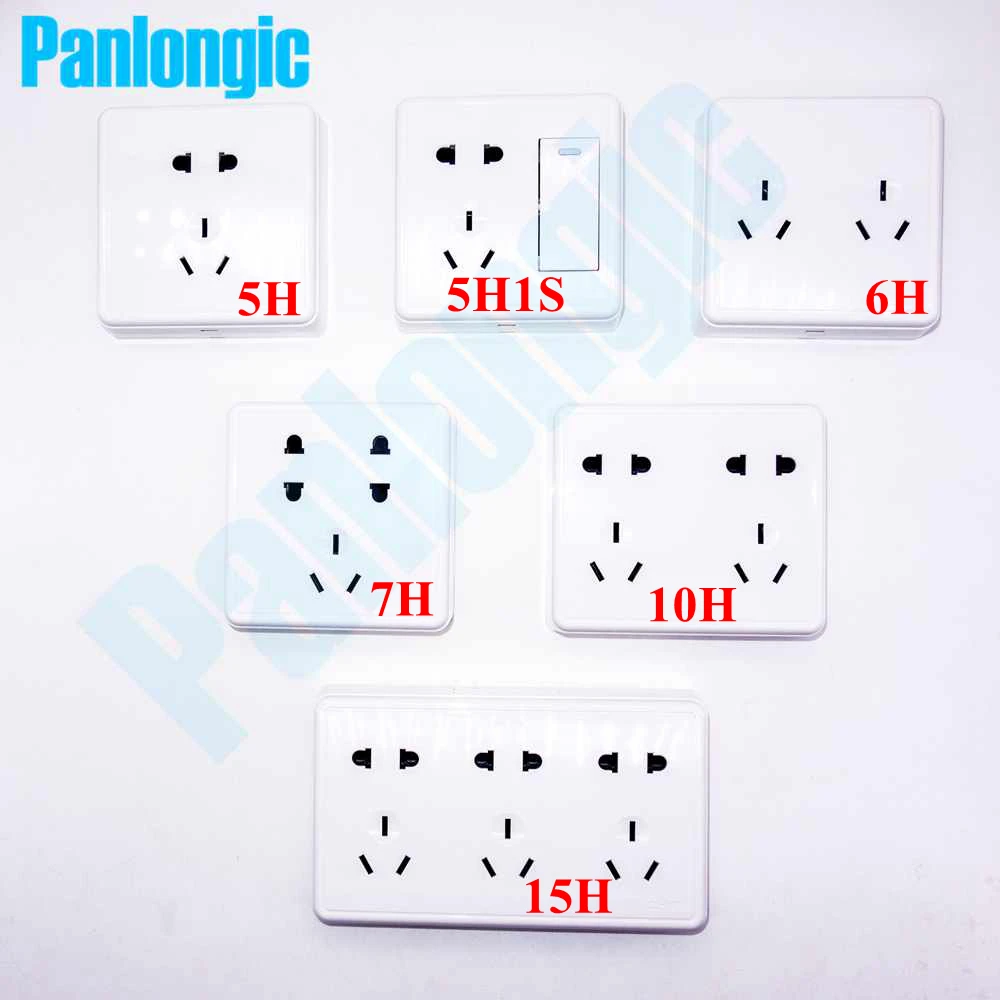 Surface Mounted Pure White 86 Type Wall Socket Panel Outlet Electric 10A Electrical Plugs Sockets with 2 Holes & 3 Holes