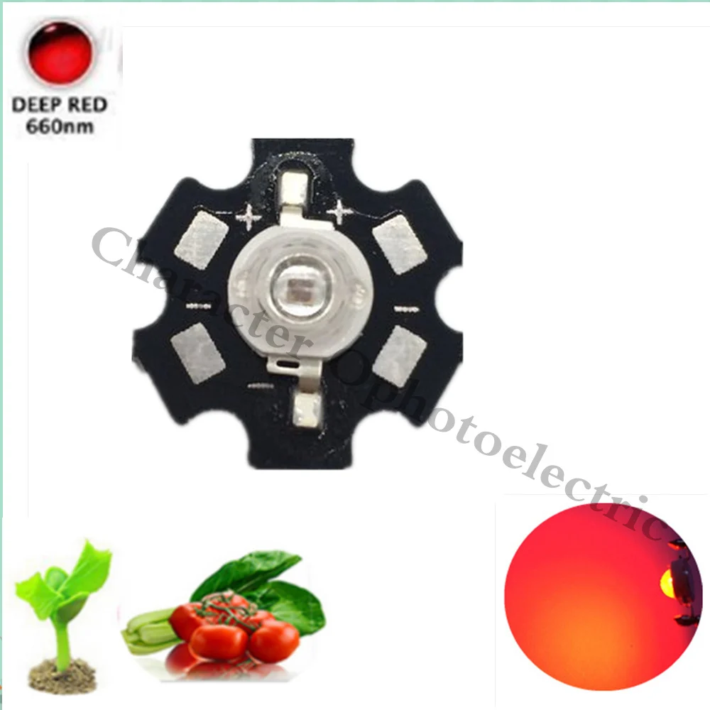 5 10 20 50 100 piezas 1 W 3 W Deep Red 660nm ~ 665nm EPILEDS LED Bombilla parte diodo para la planta crece con 20mm estrella