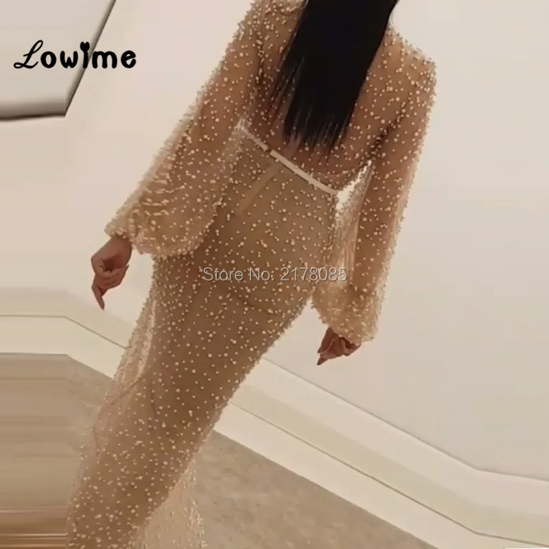 Robe De Soiree Arabic Champagne Formal Evening Dress Middle East Kaftan 2018 Pearl Abendkleider Mermaid Party Dresses Abiye Gown