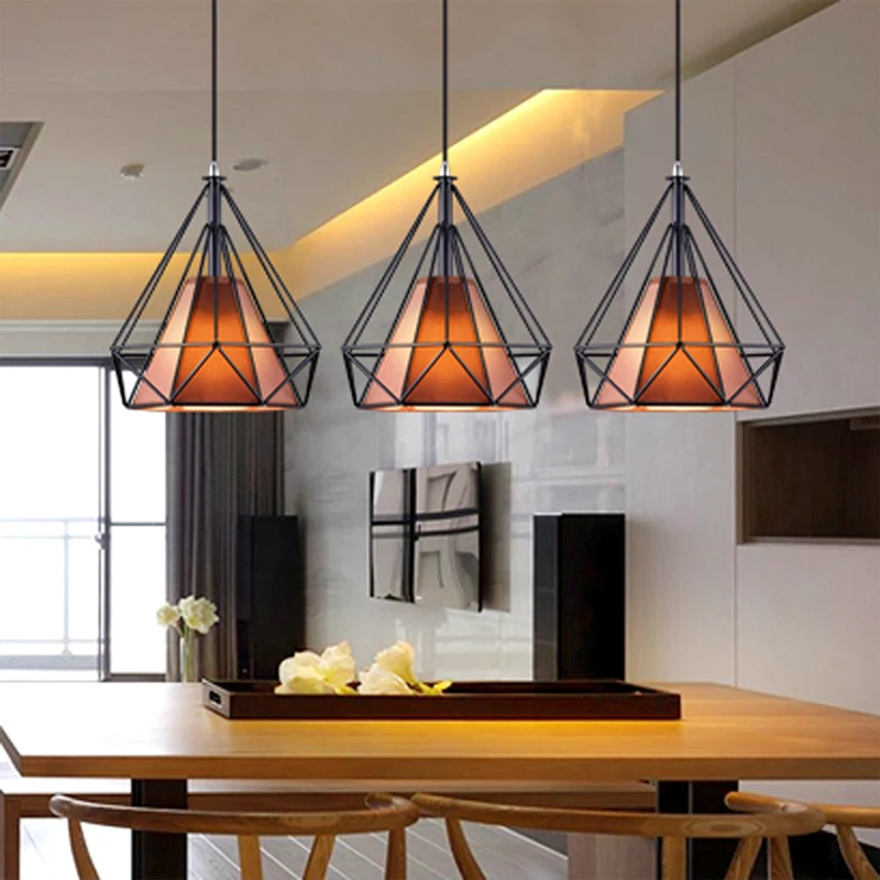 

Modern Black White Birdcage Pendant Lights Wrought Iron Scandinavian Loft Pyramid Pendant Lamp metal cage Kitchen Hanging Lamp