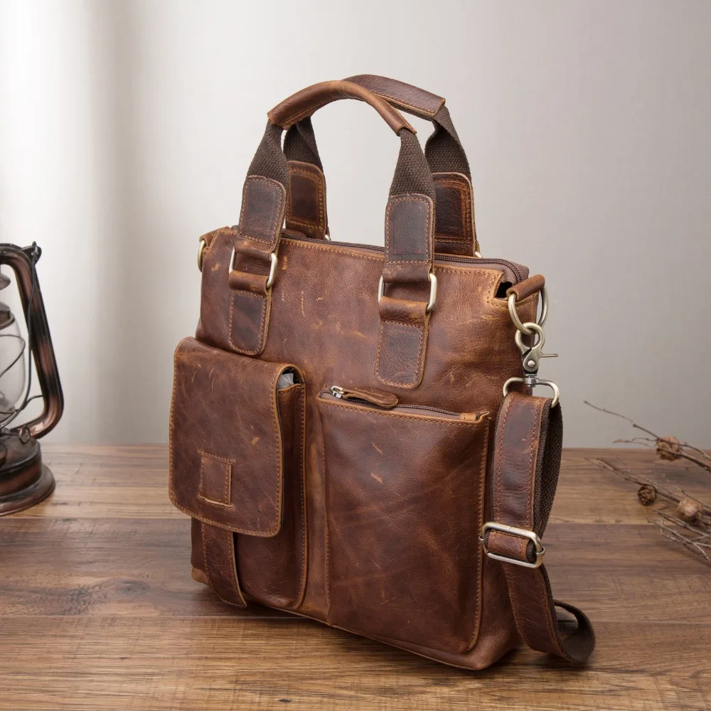 Maletín de negocios Retro antiguo para hombre, maletín de cuero de calidad para ordenador portátil de 12 pulgadas, bolsa de mensajero de hombro, B259