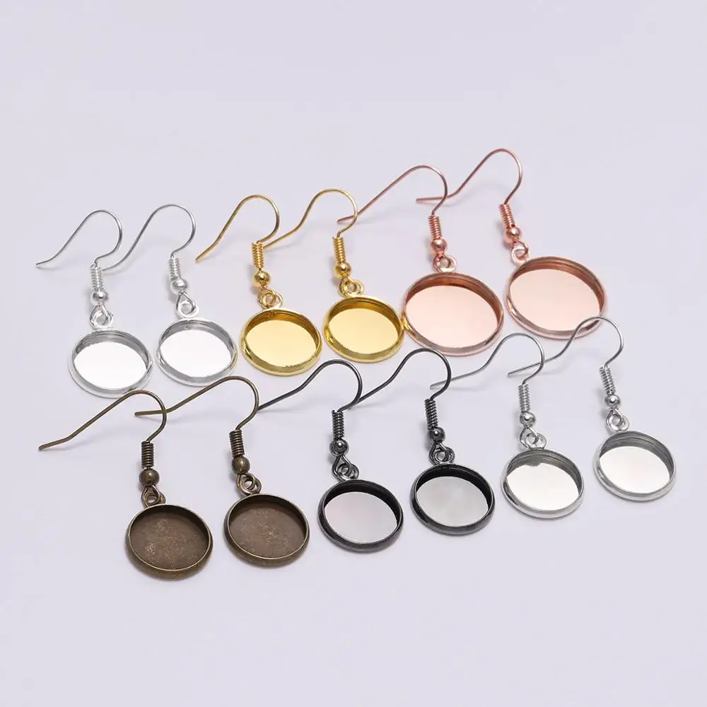 10Pcs 10-25mm Metal Earring Hook Blank Setting Cabochon Tray Bezel Pendant Ear Base for DIY Jewelry Making Findings Supplies