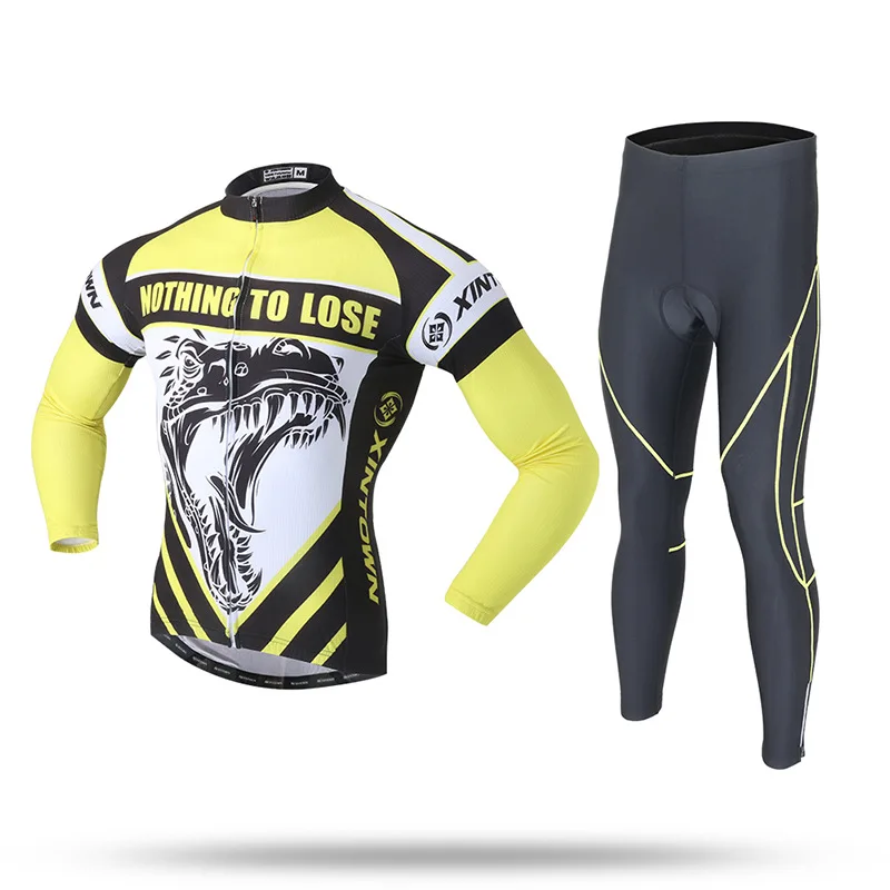 

XINTOWN Spring Summer Men's Long Sleeve Cycling Jersey Sets Breathable 3D Padded Bicycle Sportswear Cycling Clothings