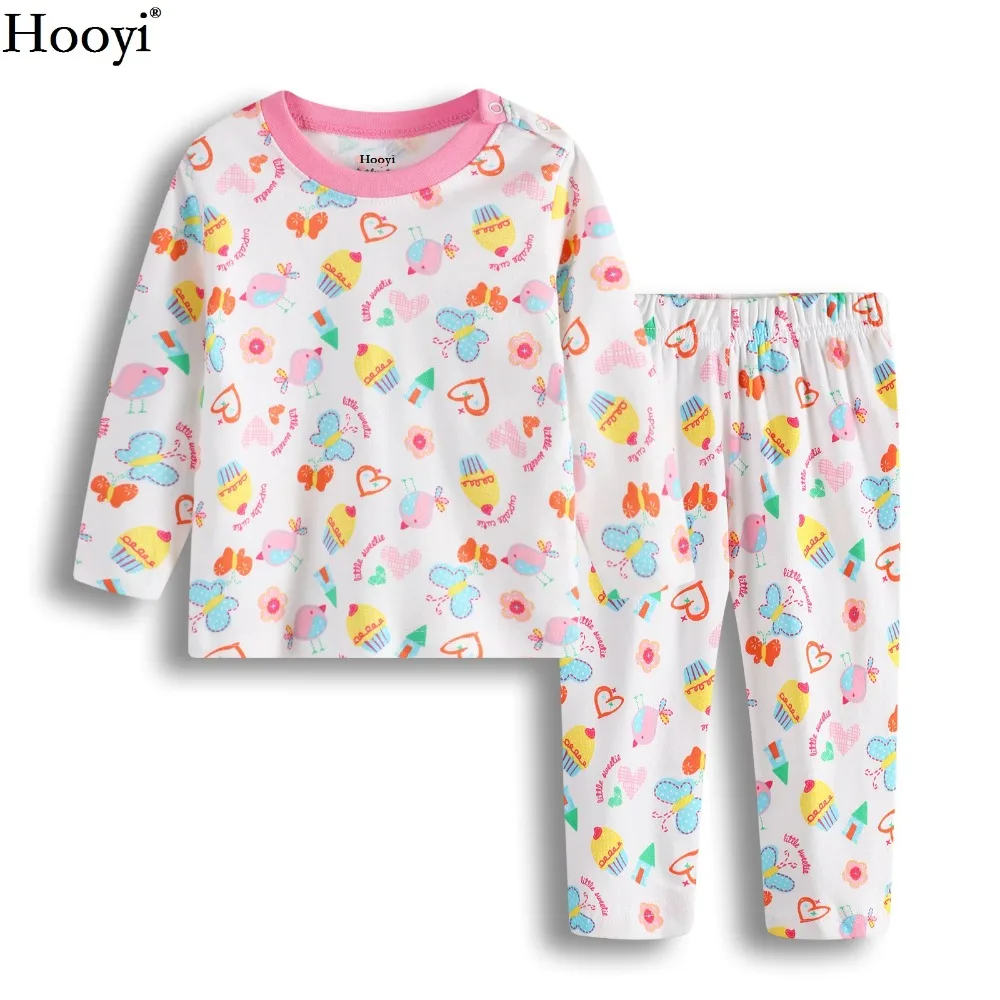 

Hooyi Newest Baby Girl Home Clothes Sets Fashion Pink Cake Girls Pajamas Suit Butterfly Infant T-Shirt Trouser Sleepwear 0-2Year