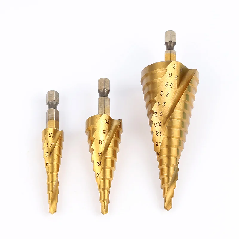 

3pcs/set 4mm to 12mm/20mm/32mm Wood Drilling Cut Tool Set Wholesale Price HSS Spiral Grooved High Speed Steel Step Drill Bit Set