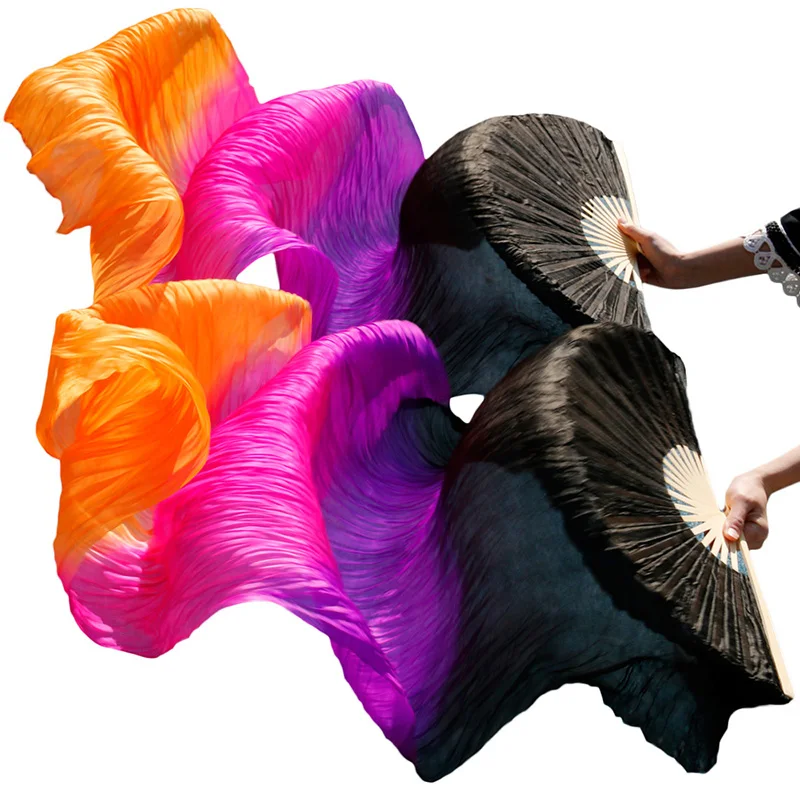 Stage Performance 100% Silk Belly Dance Fans Gradient Colour Dance Accessories Belly Dancing Silk Fans black+purple+rose+orange