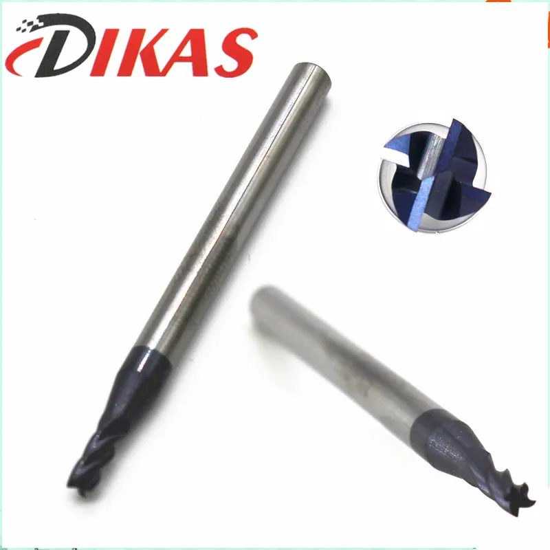 Dikas materiale d2.5 * D4 * 50L * 4F 45HRC Carburo di Piazza Estremità piatta Mill 4 flauto 2.5mm rivestimento nano uso per L'alta velocità fresatrice