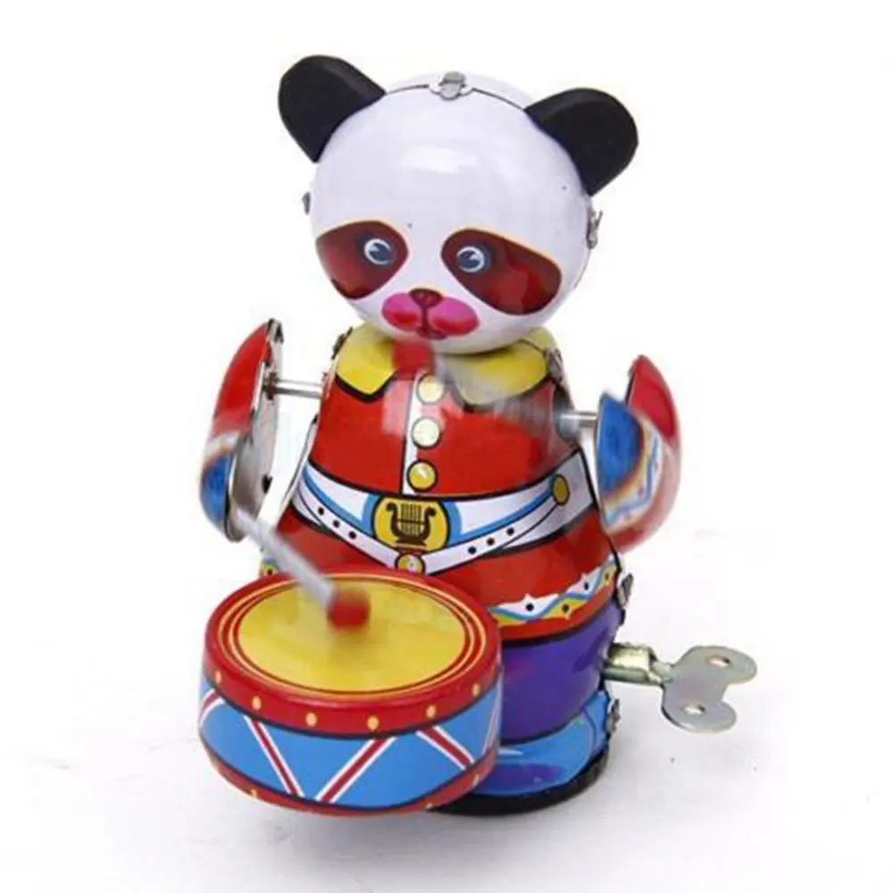 Fashion New Chlidren Kids Cute Vintage Collectible Gift Retro Style Wind Up Panda Drummer Tin Toy Clockwork Beating Drums