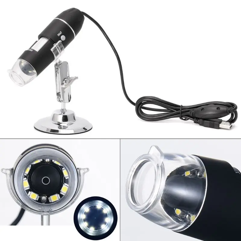 1600X USB Digital Microscope Camera Endoscope 8LED Magnifier with Metal Stand