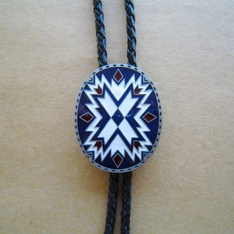 American Southwest Pattern Totem Oval Bolo Tie Neck Tie Leather Necklace also Stock in US